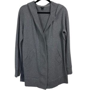 Ann Taylor Gray Hooded Button Front Cardigan Sweater
